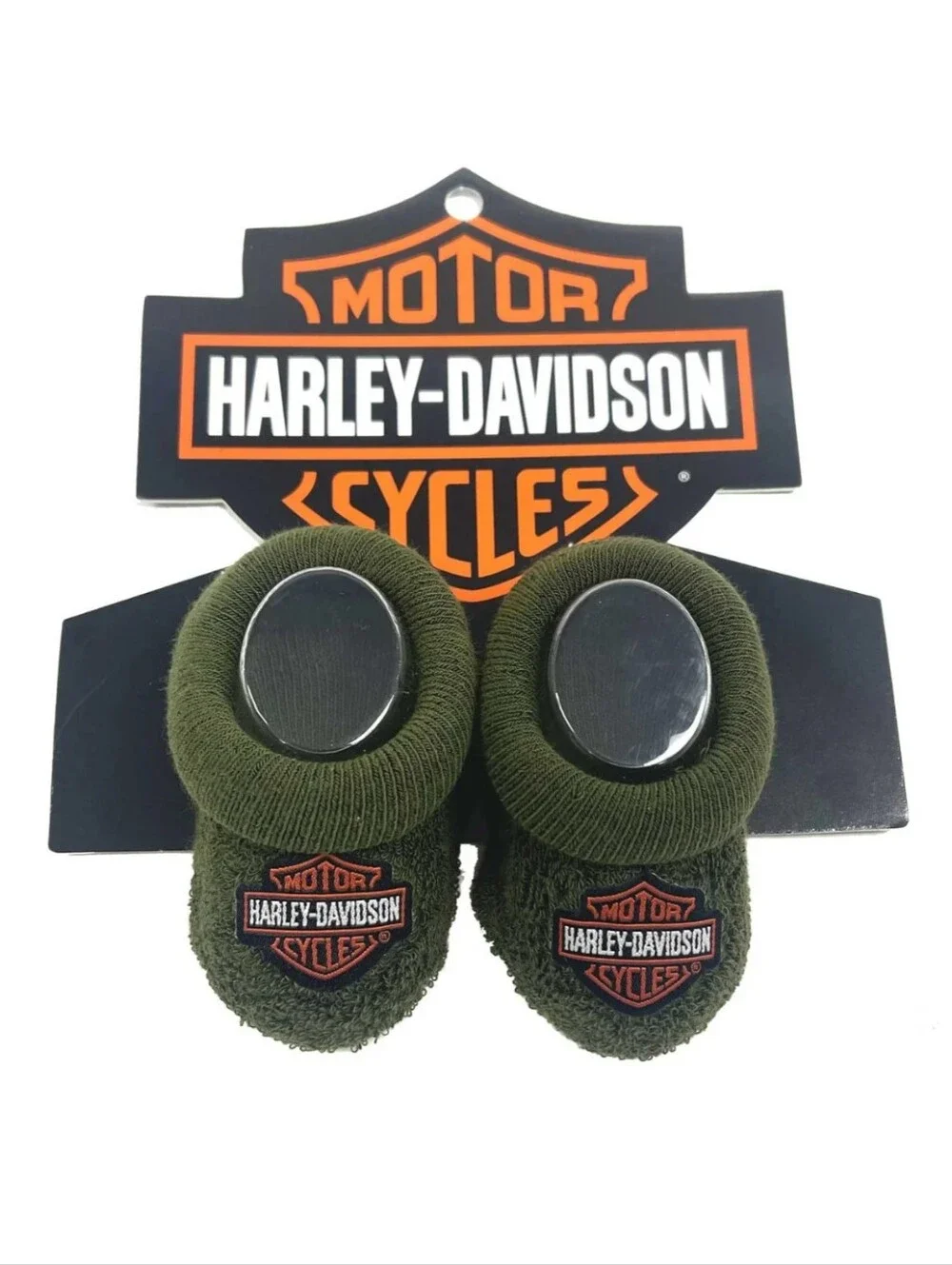 NWT Baby Harley-Davidson Olive Green Infant Booties with Patch
